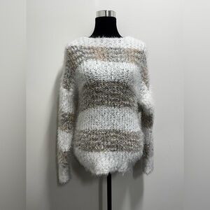 Fuzzy Striped Twist Back Sweater Soft Cozy Long Sleeve Women’s Size XL